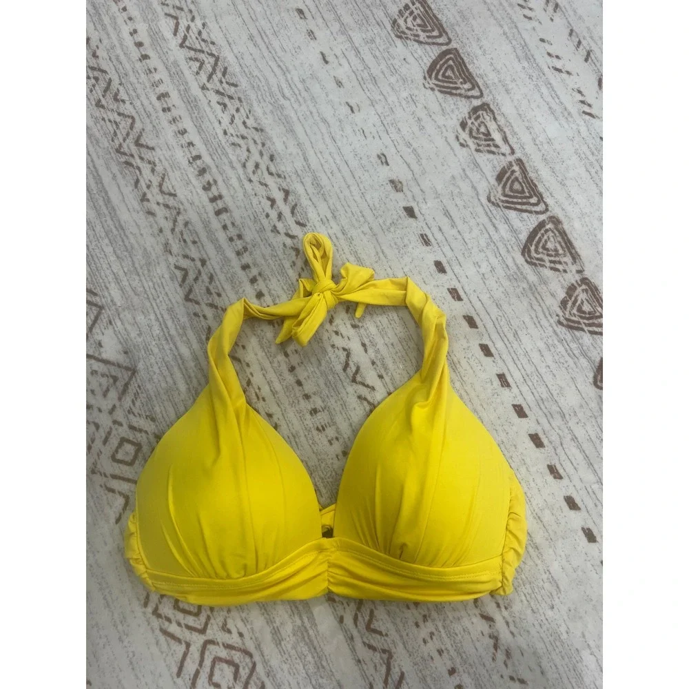 Gibson Latimer Womens Yellow Halter Bikini Top Ruched Molded Cup Size Medium